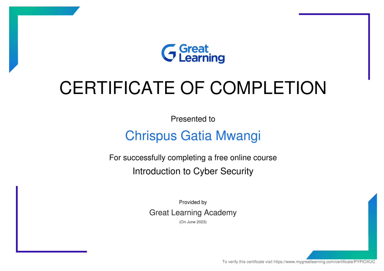 Data Security Certification certificate