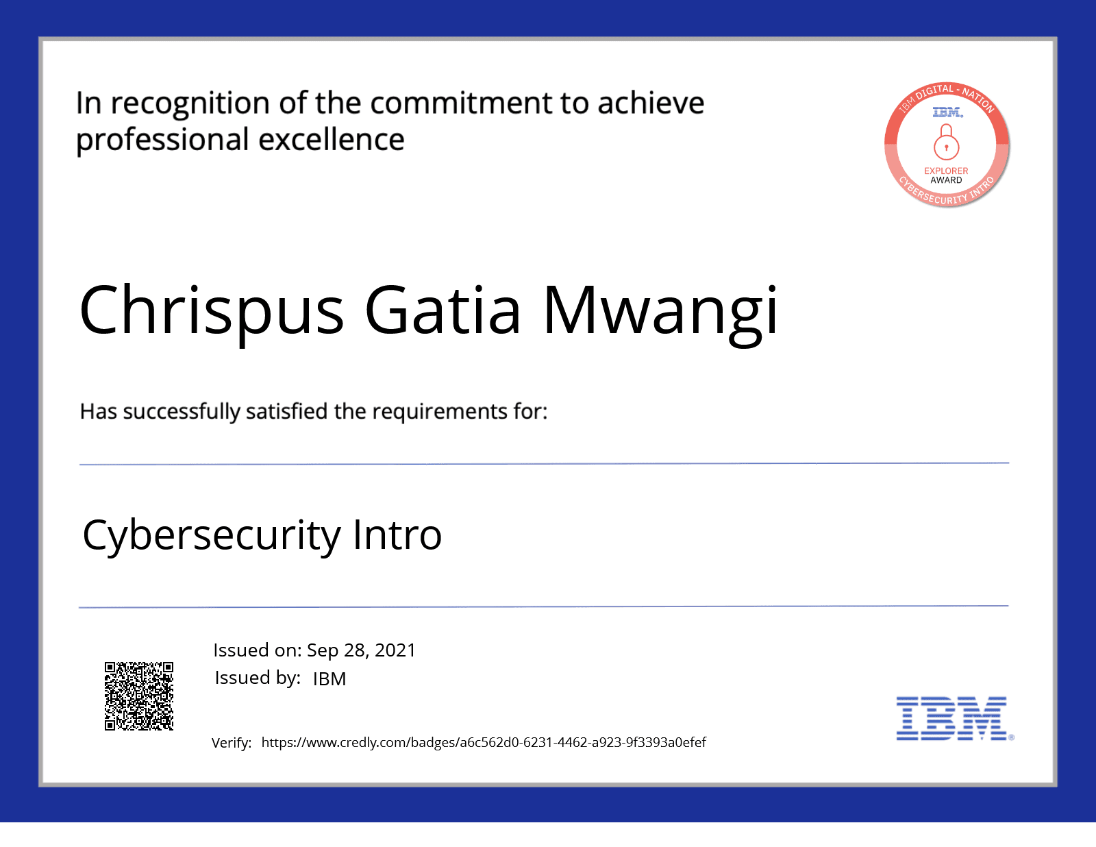 IBM Cybersecurity Certifications certificate